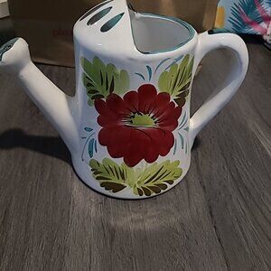 Vtg Italian ceramic hand painted watering can